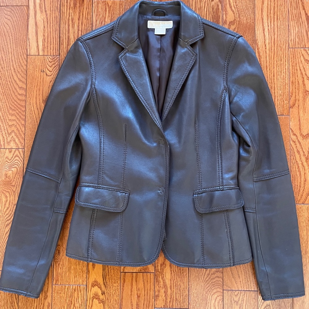 Michael Kors Brown Leather Blazer Jacket